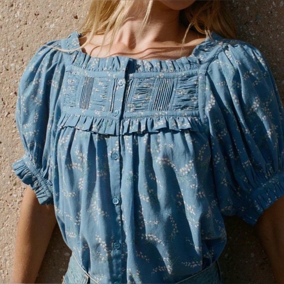 Doen Tops - Doen Farley Short Sleeve Top Lapis Bluebell Ballad Size Medium